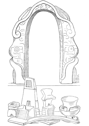 Yoke, Knife, Small Vases And Altars Used In Aztec Sacrifices Coloring Page